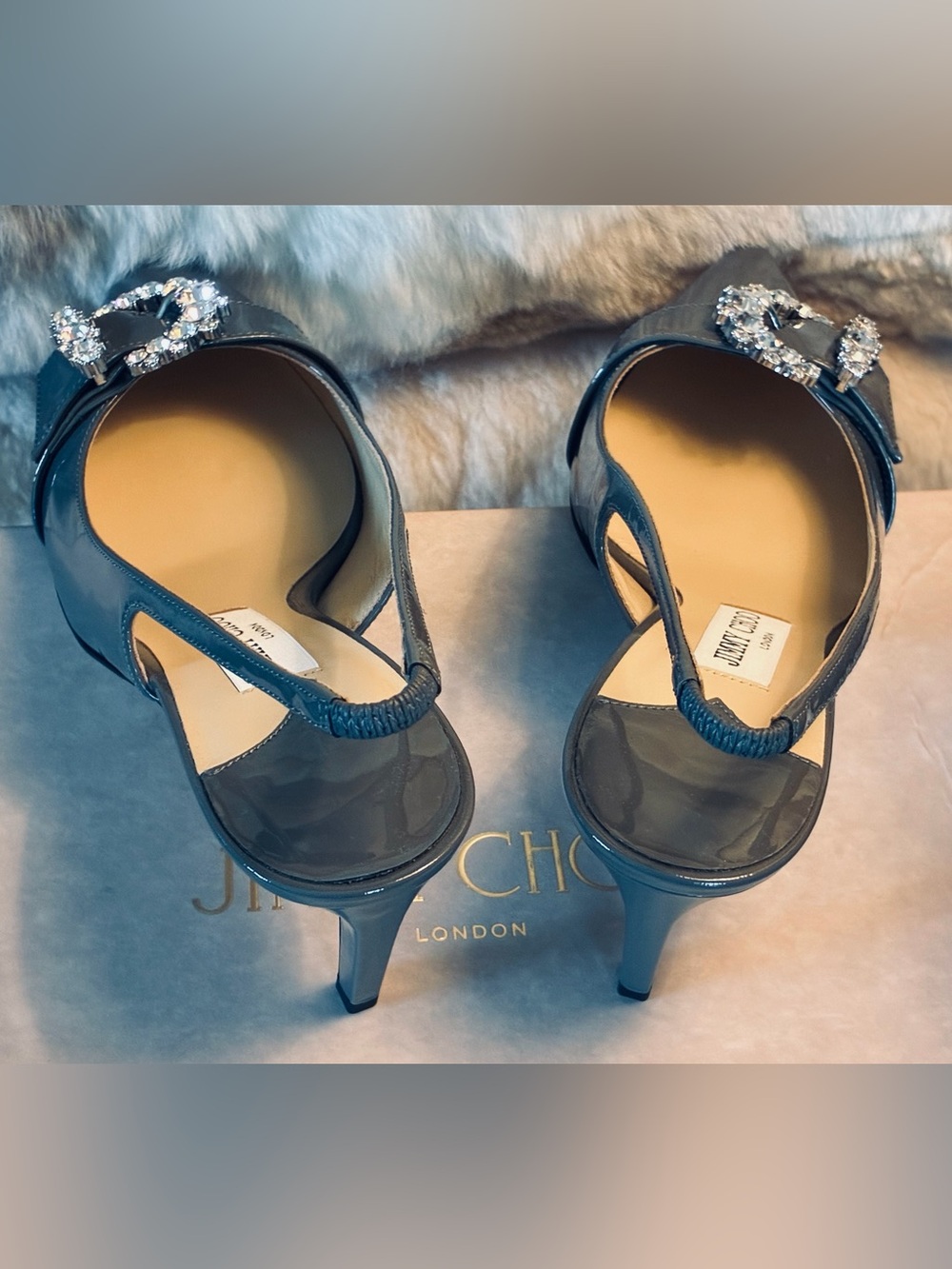 ✨ Jimmy Choo Cheri SB65 Patent Slingback Pointed Toe Pumps w Crystal Buckle NWT - Picture 12 of 17